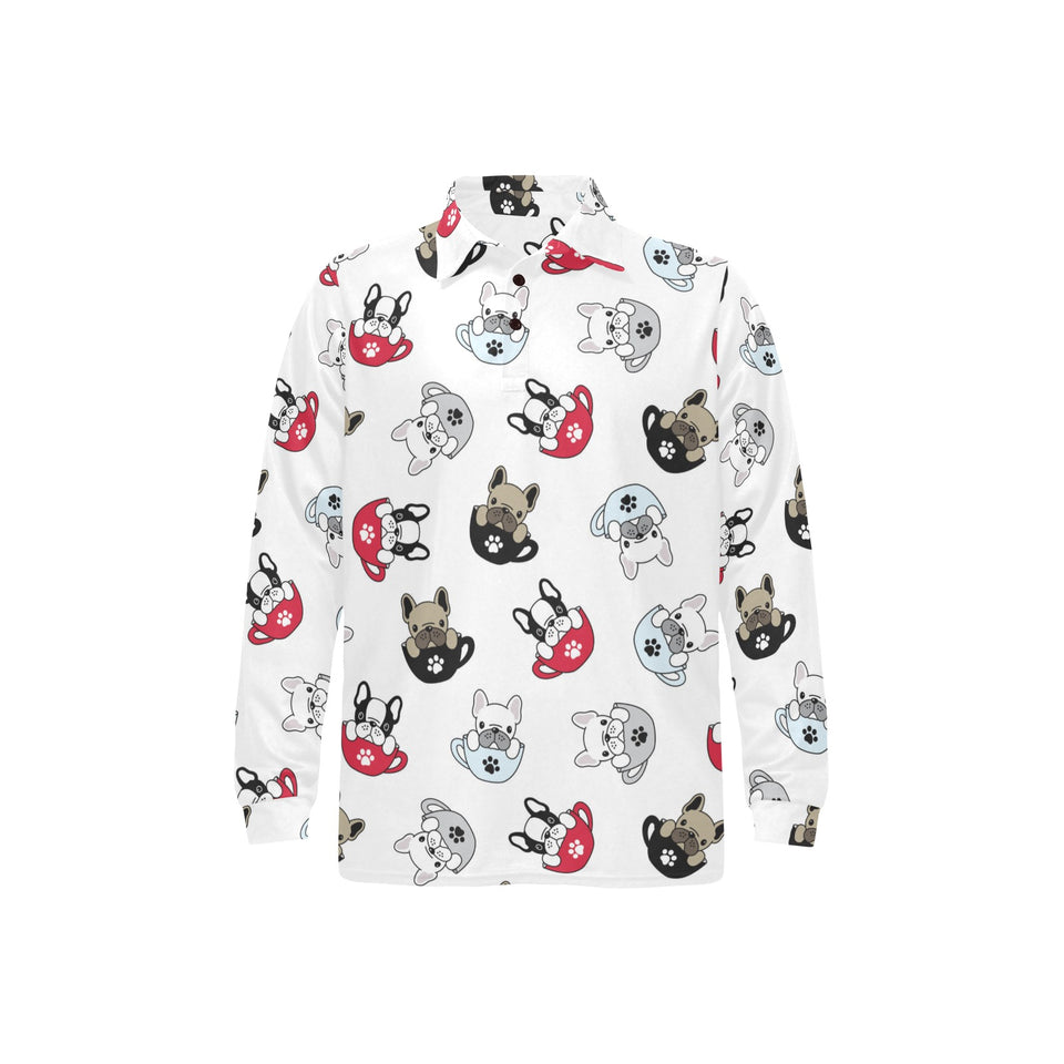 French bulldog cup paw pattern Men's Long Sleeve Polo Shirt