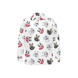 French bulldog cup paw pattern Men's Long Sleeve Polo Shirt