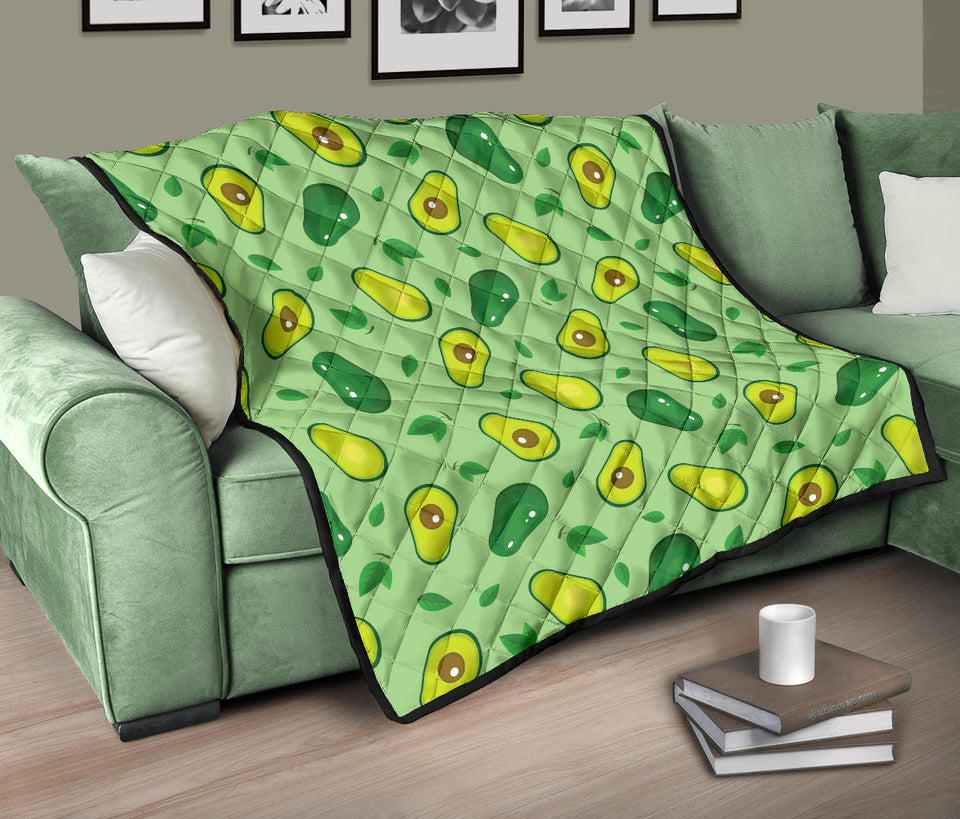 Avocado Pattern Green Background Premium Quilt