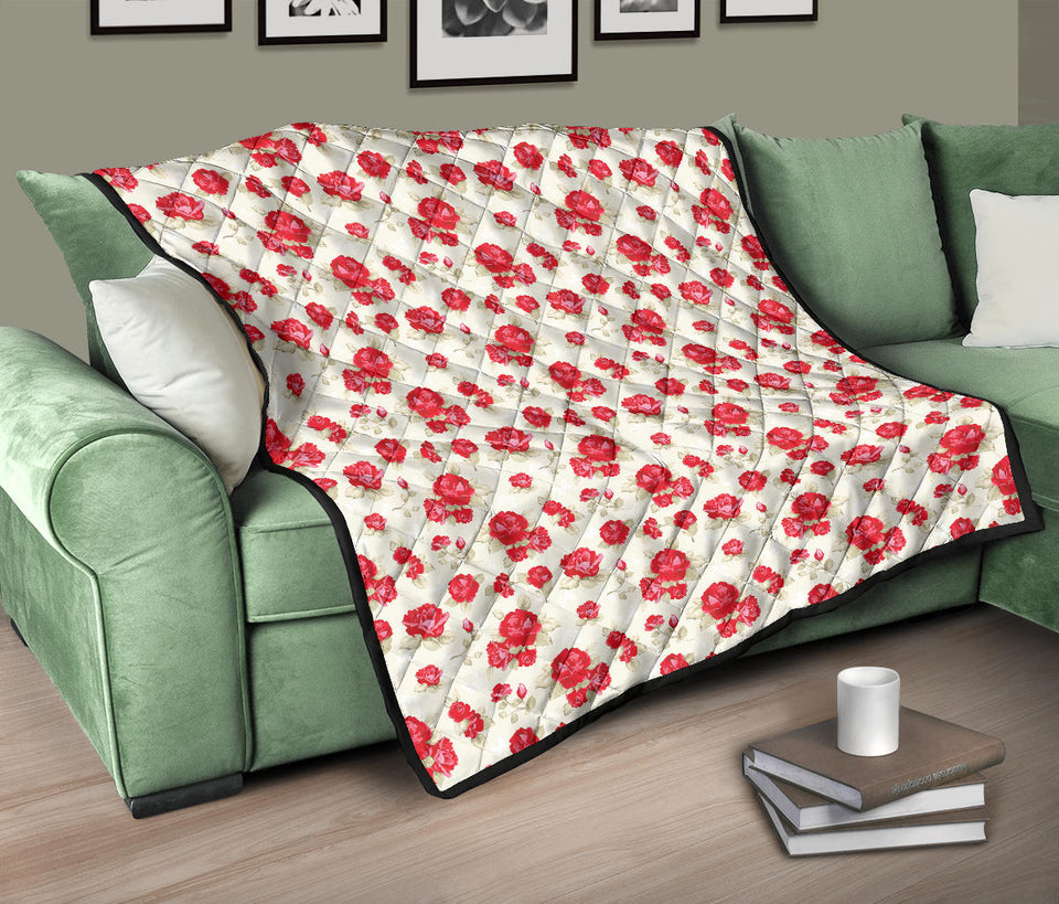 Rose Pattern Print Design 01 Premium Quilt