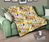 Cool Bee Honeycomb Leaves Pattern Premium Quilt