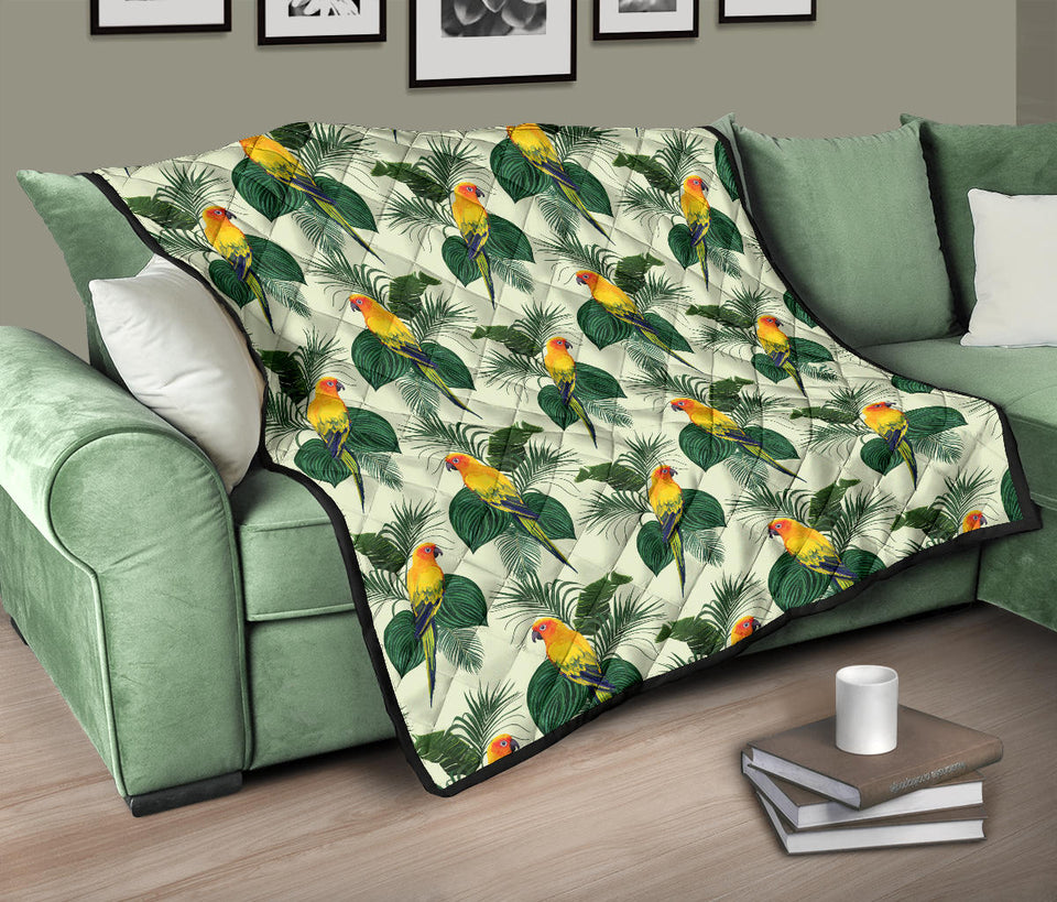Beautiful Parrot Palm Leaves Pattern Premium Quilt