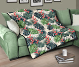 Heliconia Flowers, Palm And Monstera Leaves Premium Quilt