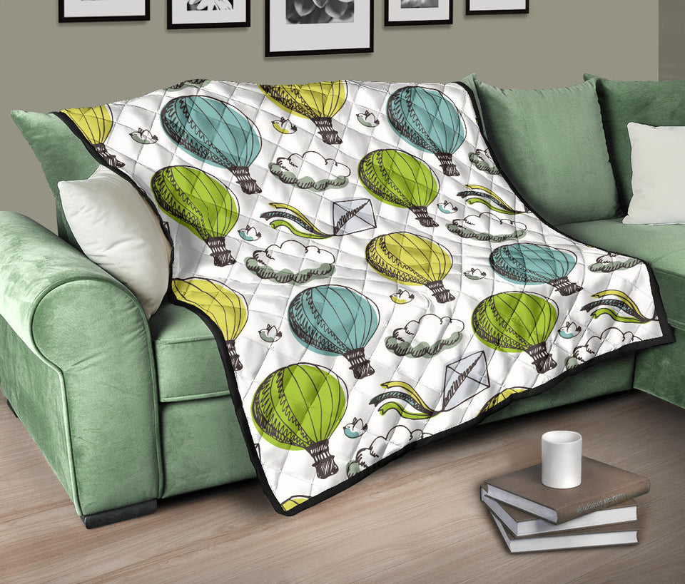 Hot Air Balloon Bird Cloud Pattern Premium Quilt