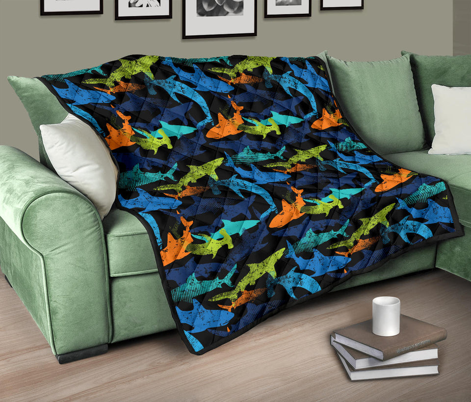 Colorful Shark Premium Quilt