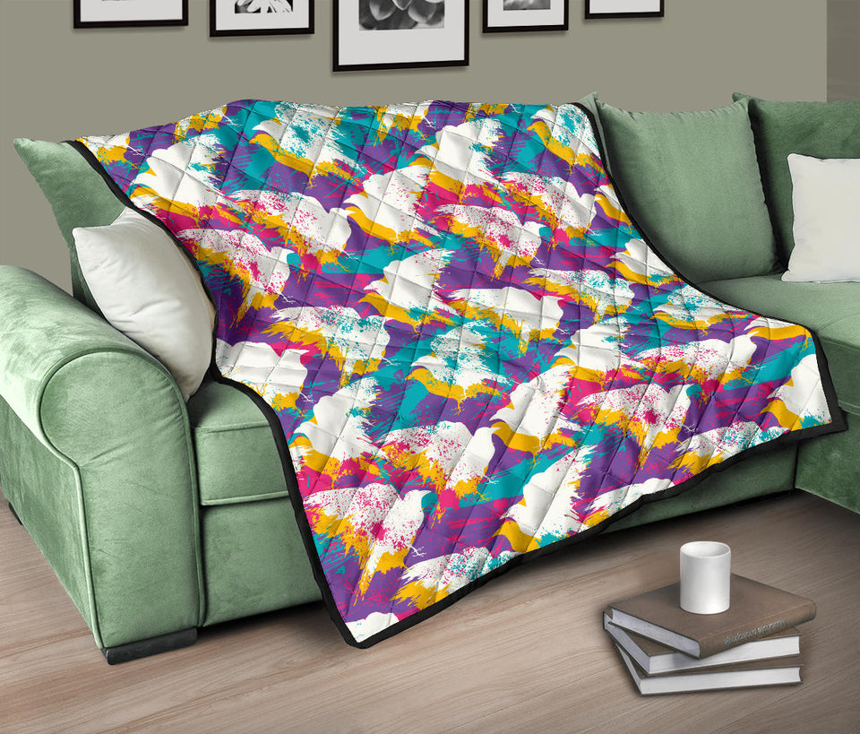 Colorful Crow Illustration Pattern Premium Quilt