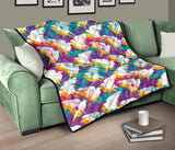Colorful Crow Illustration Pattern Premium Quilt