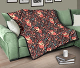Fox Leaves Mushroom Pattern Premium Quilt