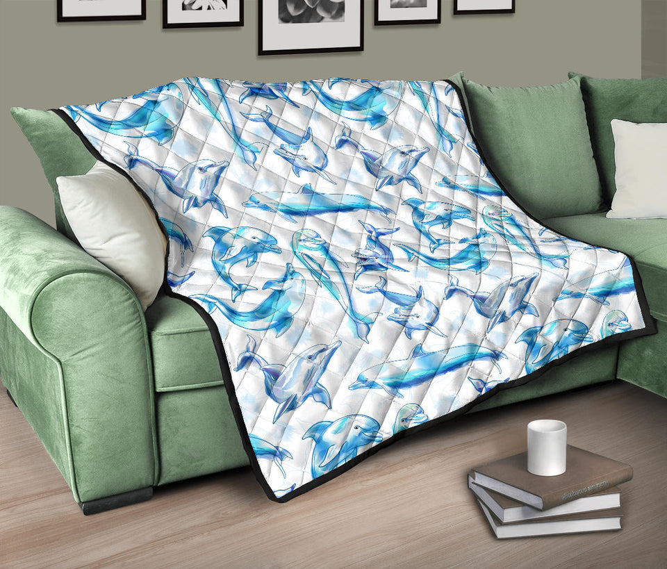 Watercolor Dolphin Pattern Premium Quilt