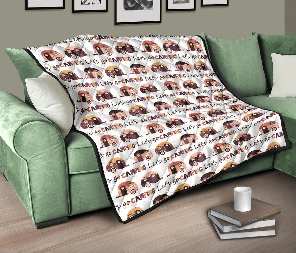 Camper Van Pattern Print Design 01 Premium Quilt
