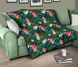 Parrot Palm Tree Leaves Flower Hibiscus Pattern Premium Quilt