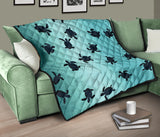 Sea Turtle With Blue Ocean Backgroud Premium Quilt