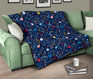 Music Notes Pattern Print Design 03 Premium Quilt