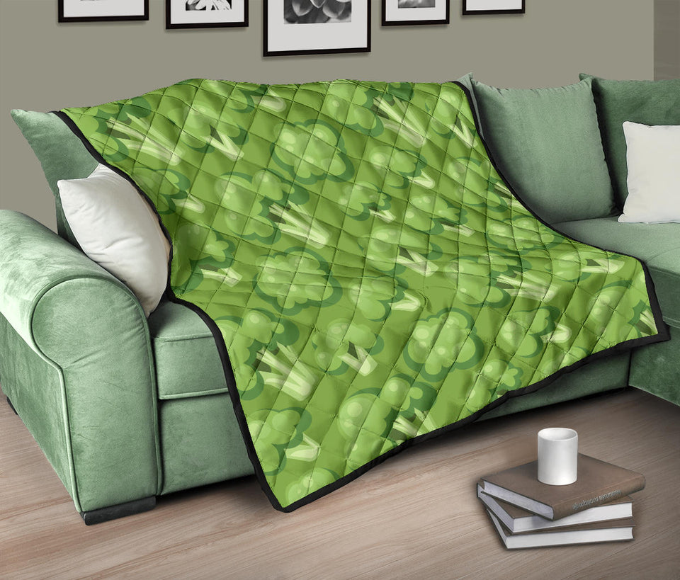 Broccoli Pattern Green Background Premium Quilt