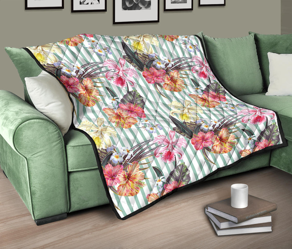 Colorful Orchid Flower Pattern Premium Quilt
