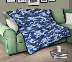 Blue Camo Camouflage Pattern Premium Quilt