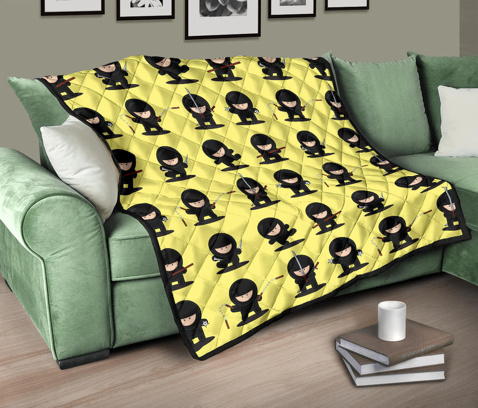 Cute Ninja Yellow Background Premium Quilt
