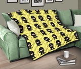 Cute Ninja Yellow Background Premium Quilt