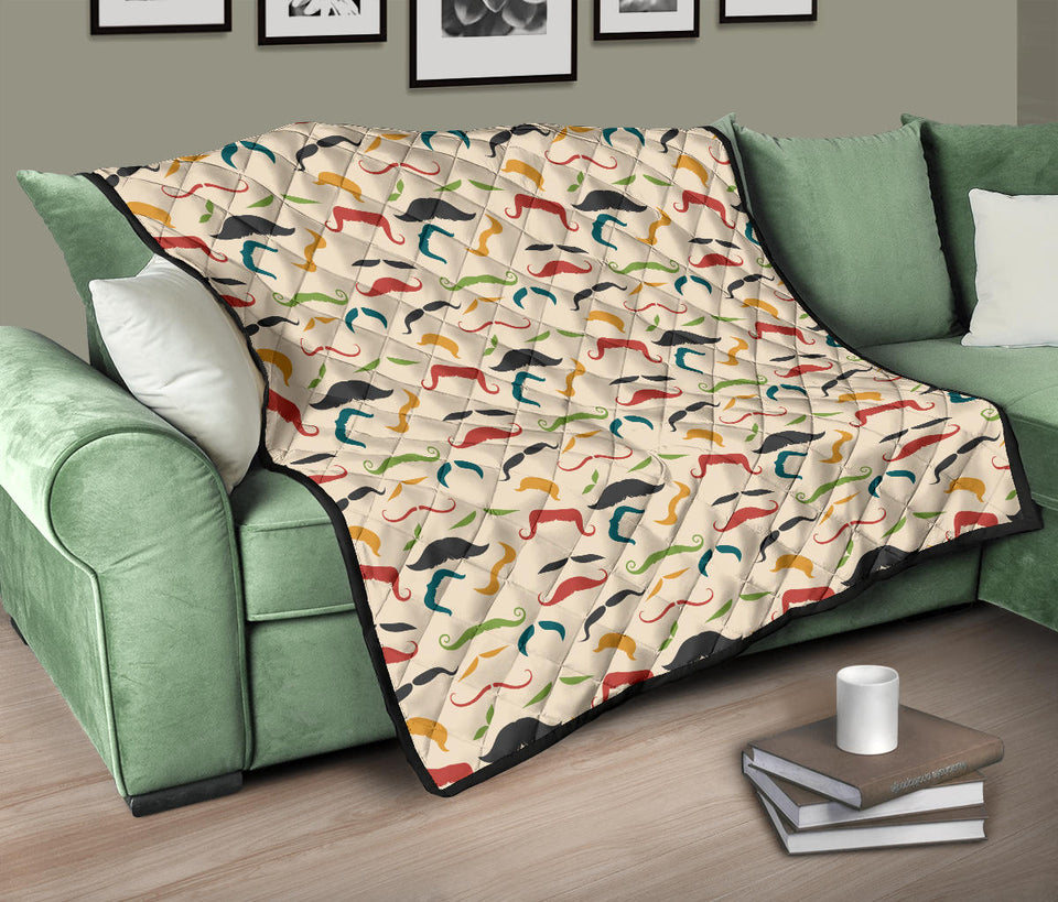 Mustache Beard Pattern Print Design 03 Premium Quilt