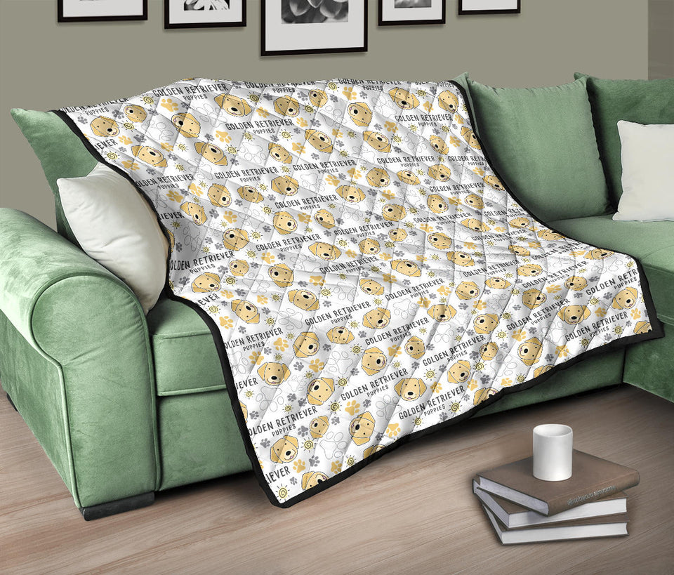Golden Retriever Pattern Print Design 04 Premium Quilt