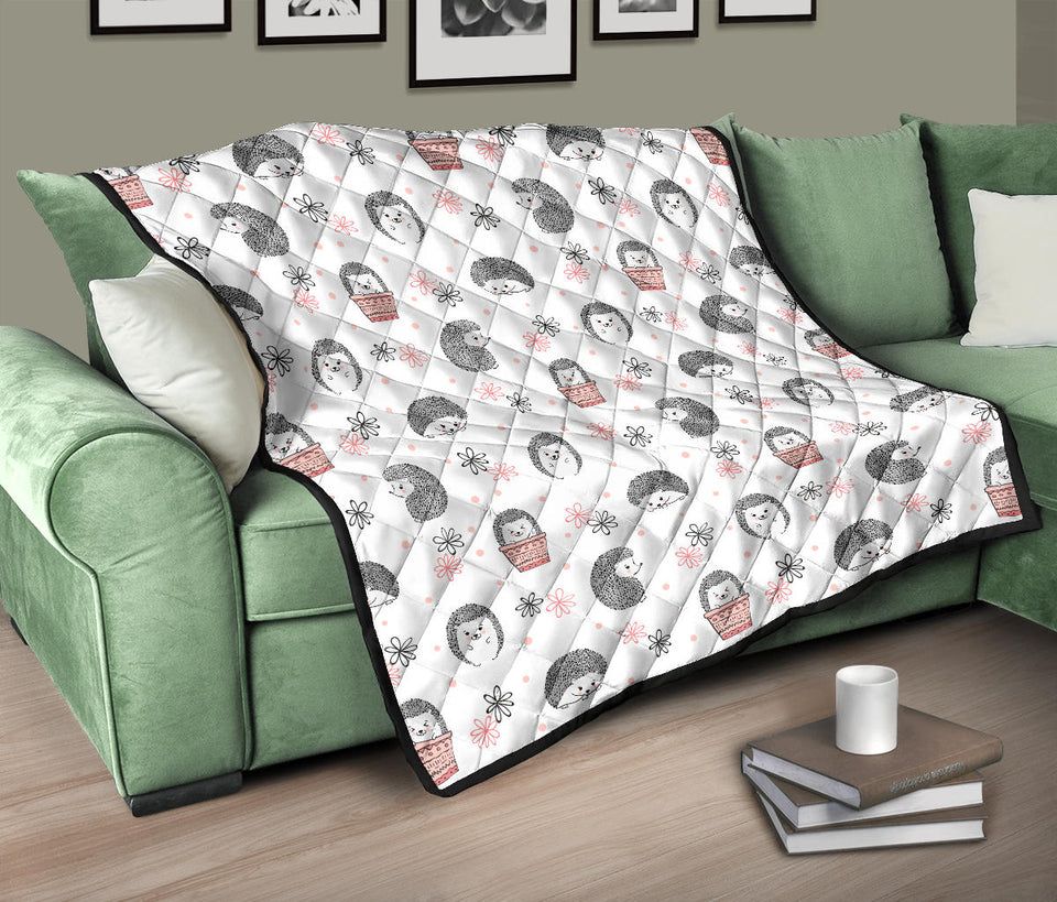 Hedgehog Pattern Print Design 02 Premium Quilt