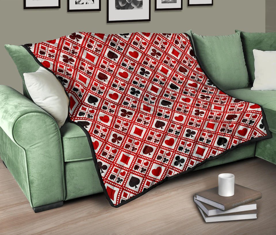 Casino Cards Suits Pattern Print Design 03 Premium Quilt