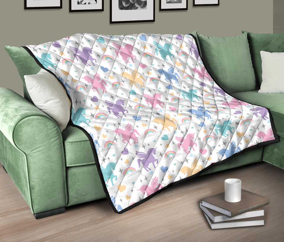 Colorful Unicorn Rainbow Heart Pattern Premium Quilt