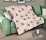 Cute Bee Flower Pattern Pink Background Premium Quilt