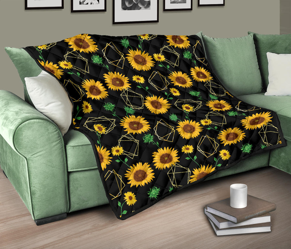 Sunflower Golden Polygonal Shapes Premium Quilt