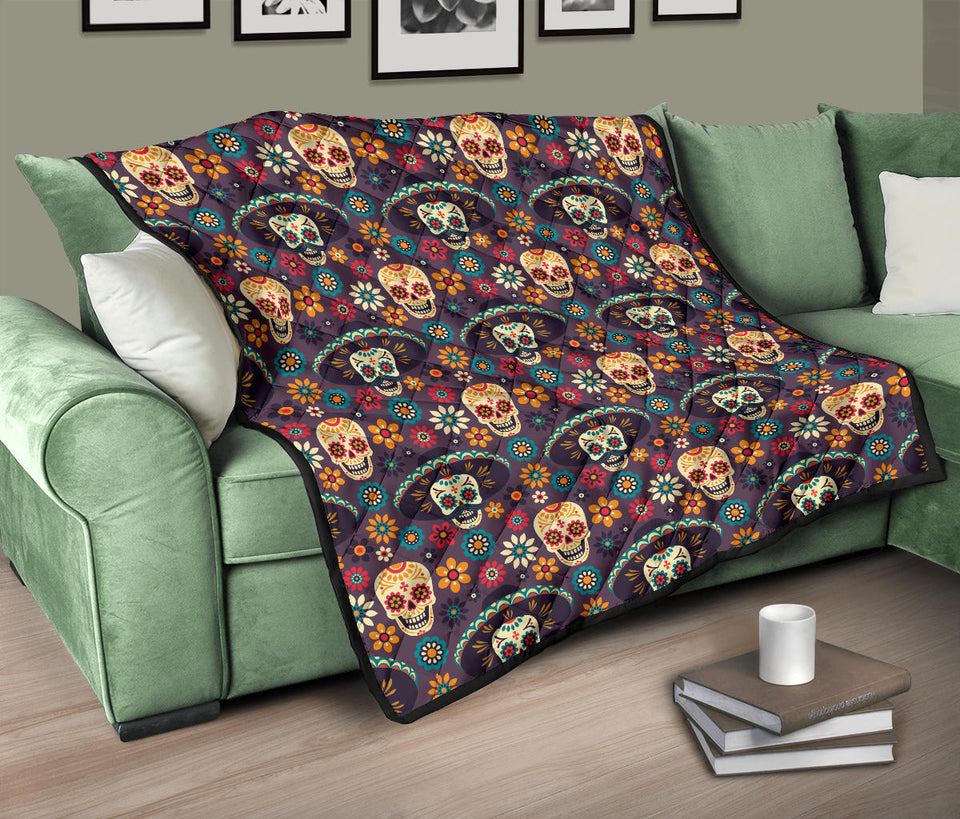 Sugar Skulls Flower Maxican Pattern Premium Quilt