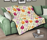 Onion Garlic White Red Pattern Premium Quilt