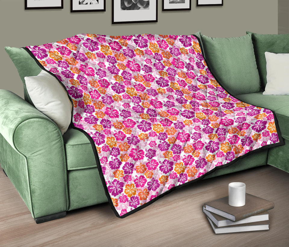 Hibiscus Pattern Print Design 01 Premium Quilt