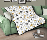 Hand Drawn Gold Black Star Pattern Premium Quilt.