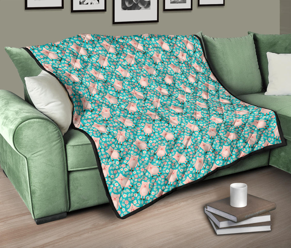Pig Pattern Print Design 01 Premium Quilt
