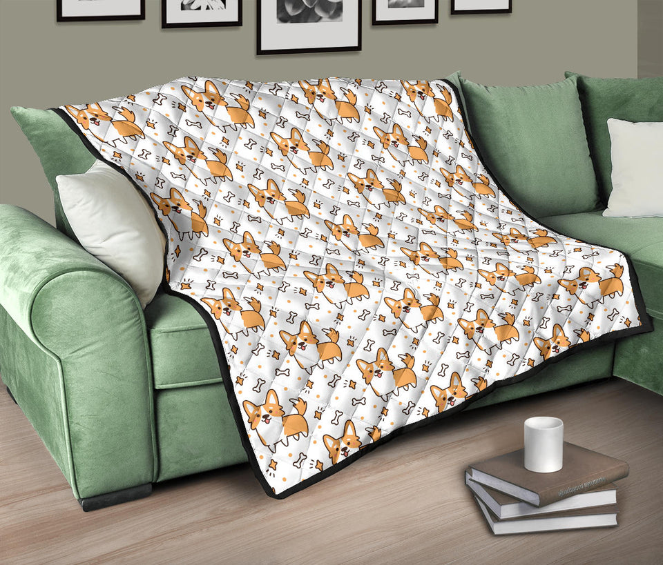 Cute Corgi Heart Star Bone Pattern Premium Quilt