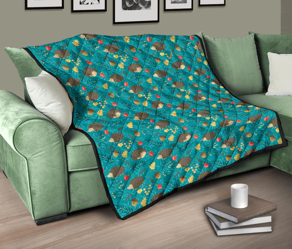 Hedgehog Pattern Print Design 01 Premium Quilt