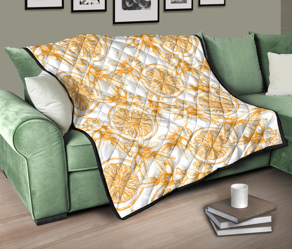 Hand Drawn Orange Fruit Pattern Premium Quilt