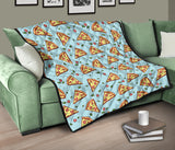 Hand Drawn Pizza Blue Background Premium Quilt
