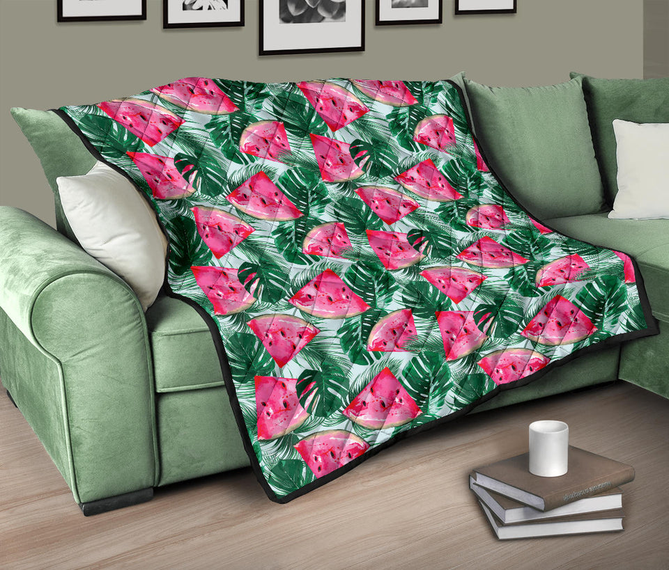 Watermelons Tropical Palm Leaves Pattern Premium Quilt