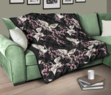Japanese Crane Pink Sakura Pattern Premium Quilt