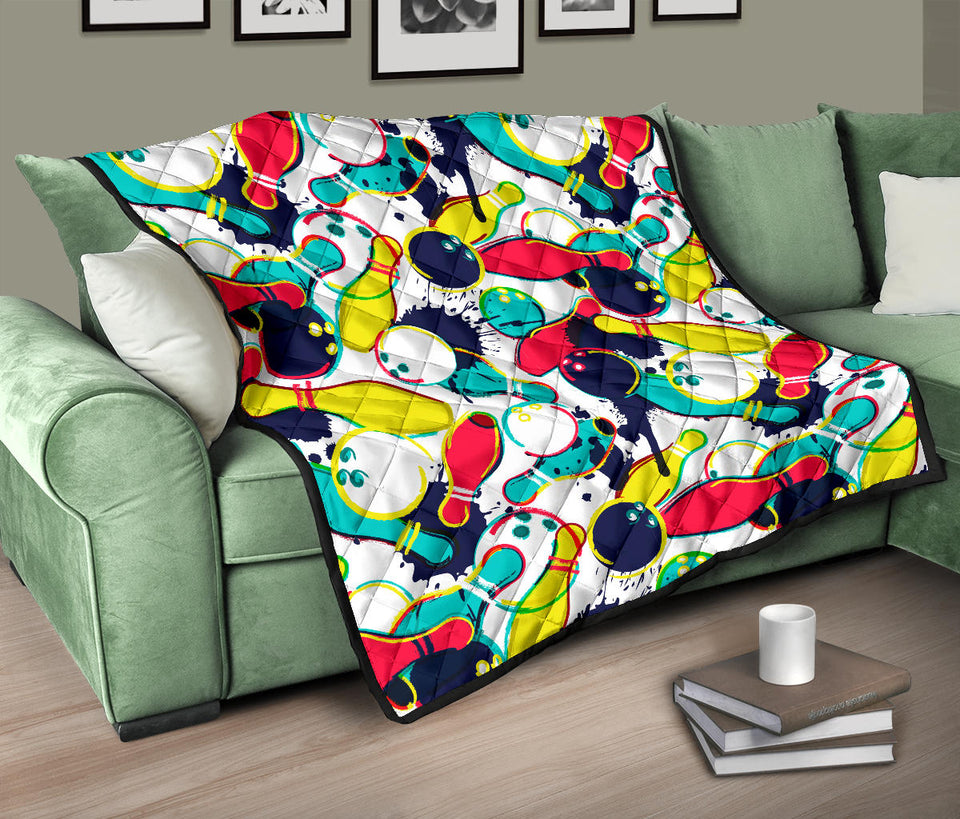 Watercolor Bowling Ball Pins Premium Quilt
