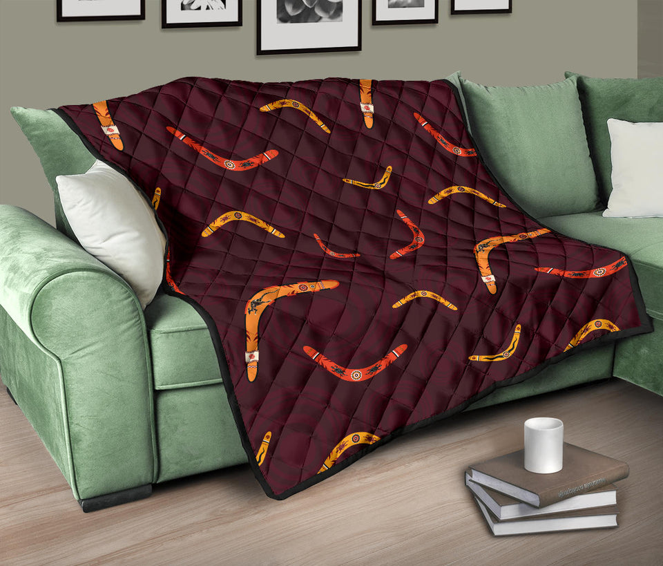 Boomerang Australian Aboriginal Ornament Circle Black Background Premium Quilt