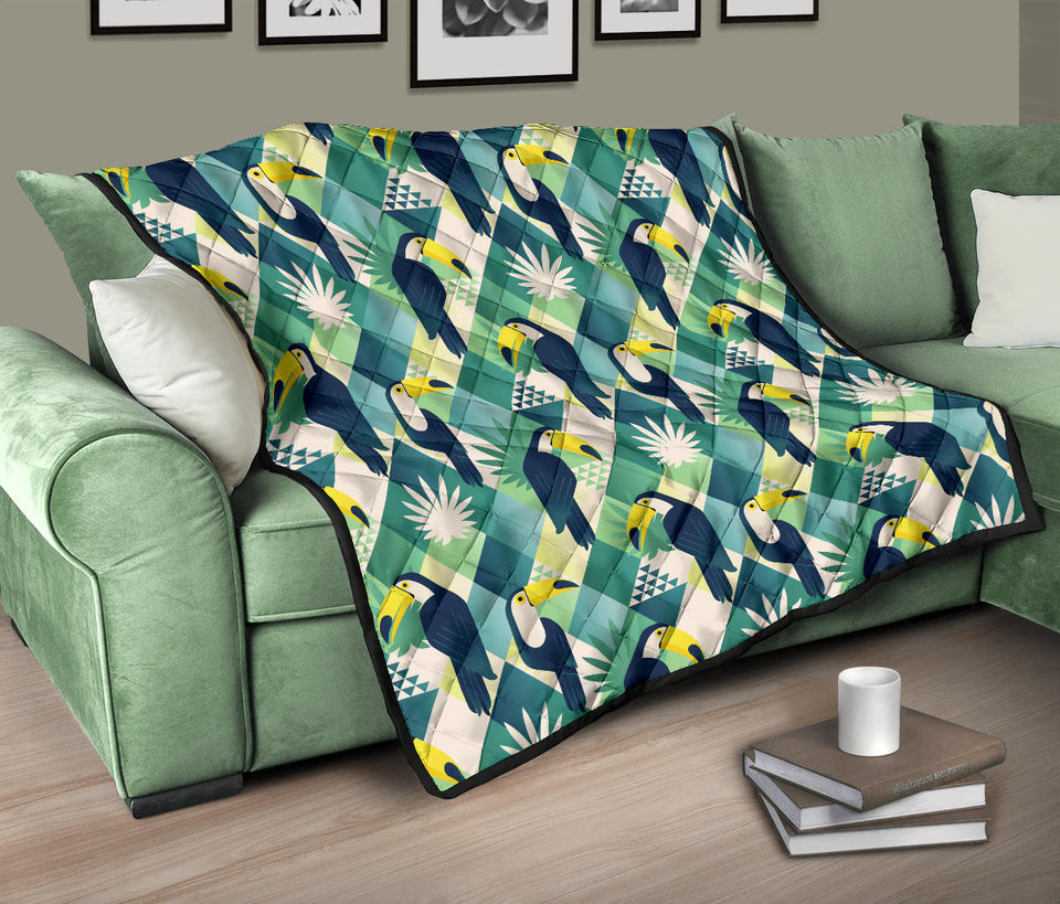 Toucan Tropical Leaves Design Pattern  Premium Quilt