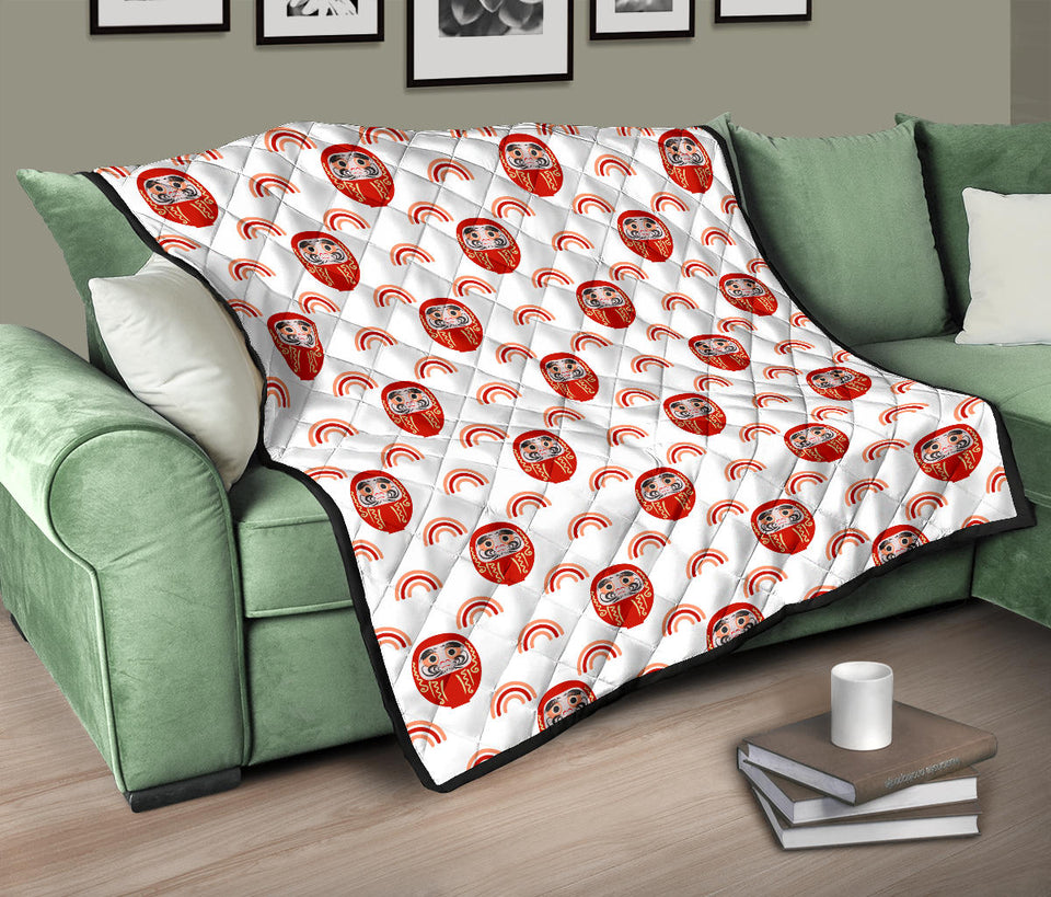 Daruma Japanese Wooden Doll Design Pattern Premium Quilt