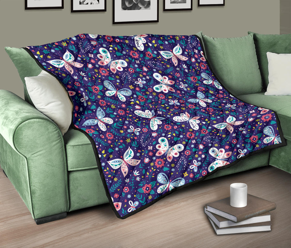 Colorful Butterfly Flower Pattern.Eps Premium Quilt