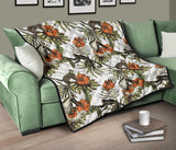 Monkey Red Hibiscus Flower Palm Leaves Floral Pattern Premium Quilt