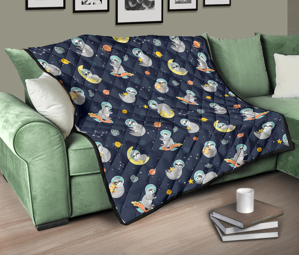 Cute Sloth Astronaut Star Planet Rocket Pattern Premium Quilt