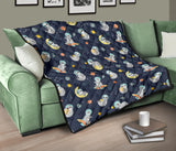 Cute Sloth Astronaut Star Planet Rocket Pattern Premium Quilt