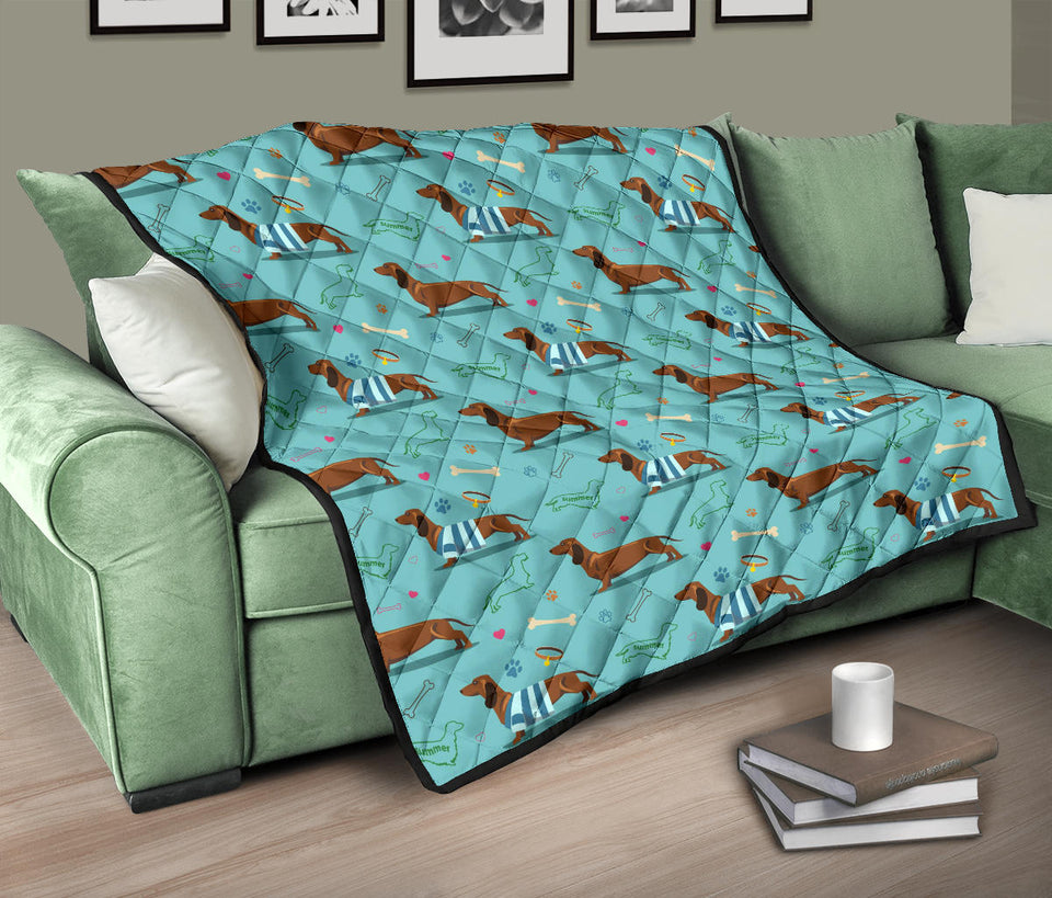 Dachshund Decorative Background Premium Quilt