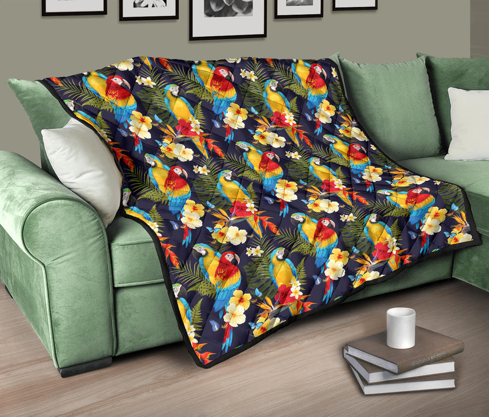 Colorful Parrot Flower Pattern Premium Quilt